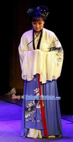 Chinese Shaoxing Opera Civilian Female Apparels Costumes and Headpieces Mo Chou Nv Yue Opera Young Female Country Lady Dress Garment