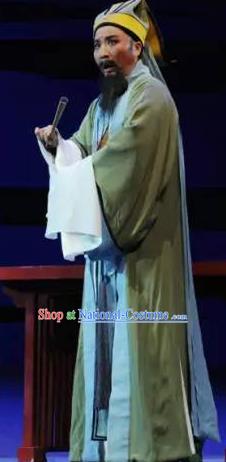 Chinese Yue Opera Elderly Male Garment Costumes and Headwear Shaoxing Opera Mo Chou Nv Laosheng Old Man Apparels