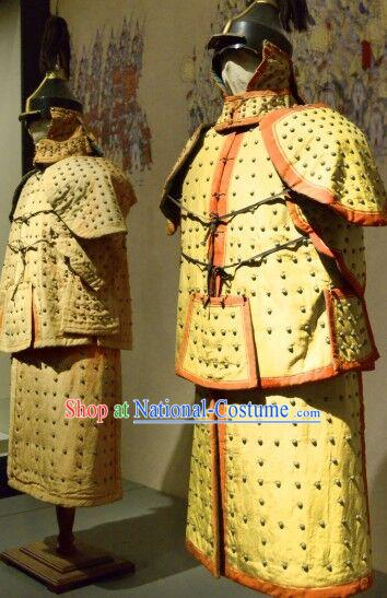 Chinese Ancient Qing Dynasty Soldier Armor Apparels Drama Machu Warrior Historical Costumes and Helmet Complete Set