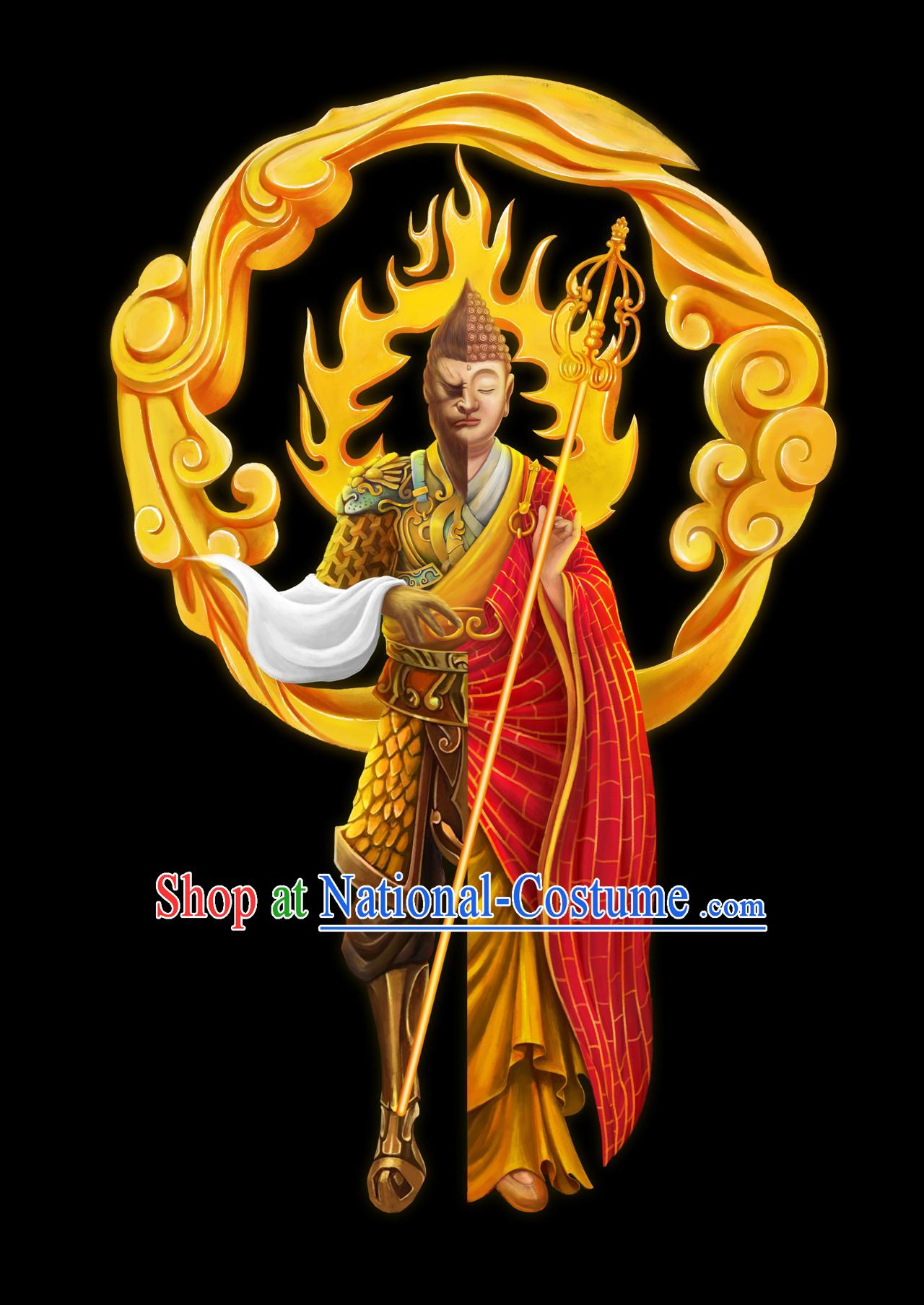 Chinese Ancient Cosplay Winning Buddha Armor Apparels Journey to the West Sun Wukong Monk Historical Costumes Cassock and Headwear