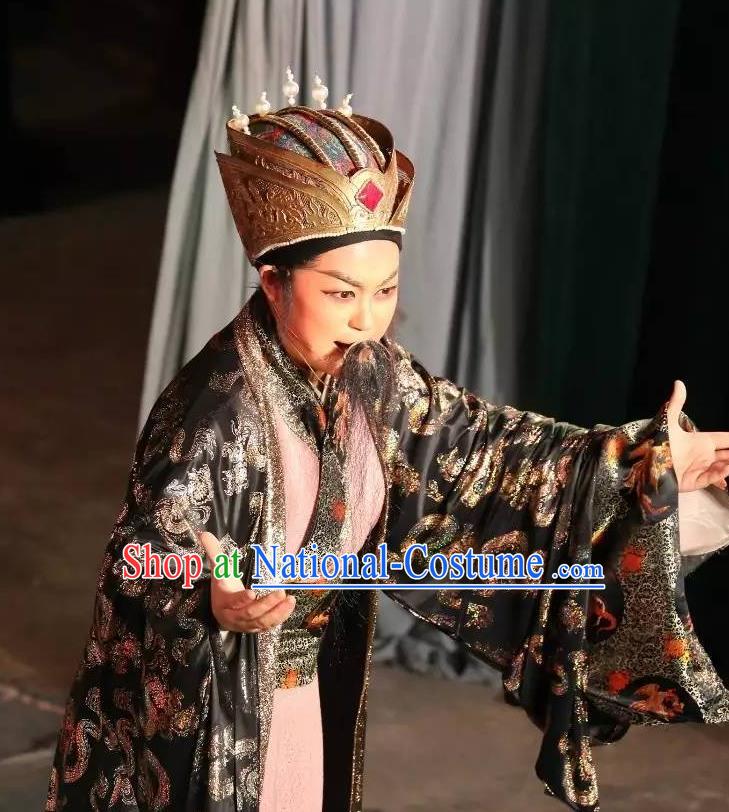 Chinese Yue Opera Laosheng Baihua River Elderly Male Ling Bing Costumes and Headwear Shaoxing Opera Official Garment Apparels