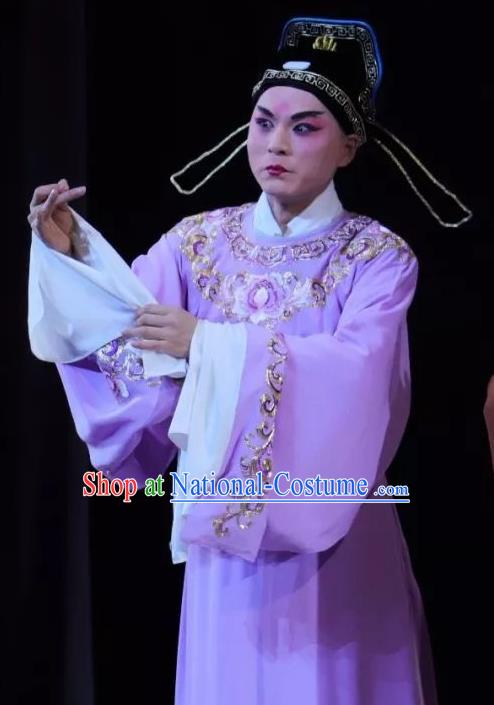 Chinese Classical Kun Opera Scholar Niche Apparels The Story of Pipa Peking Opera Garment Young Male Purple Robe Costumes and Hat