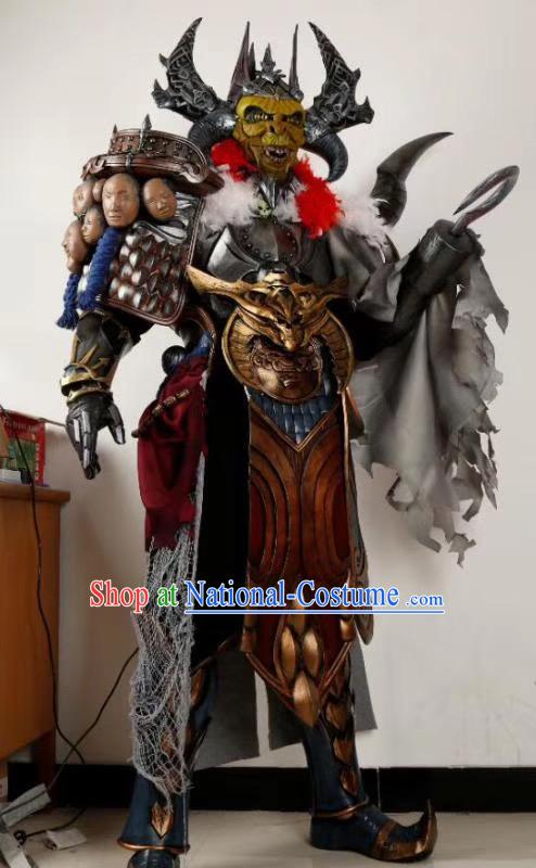 Chinese Ancient Cosplay Armor Costumes Custom Cartoon Apparels and Headwear Complete Set