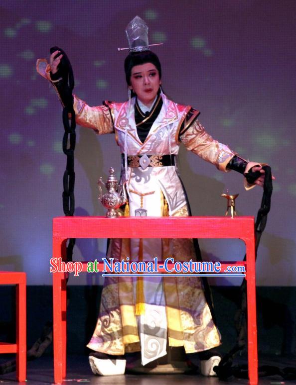 Chinese Yue Opera Wusheng Garment and Headwear Intoxicating Night at the Barracks Shaoxing Opera Young Male Apparels Costumes