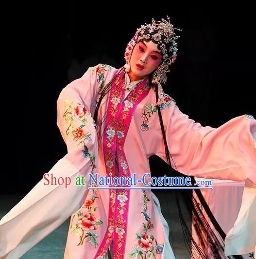 Chinese Kun Opera Diva Pink Dresses Costumes The Story of Pipa Peking Opera Garment Hua Tan Apparels and Headdress