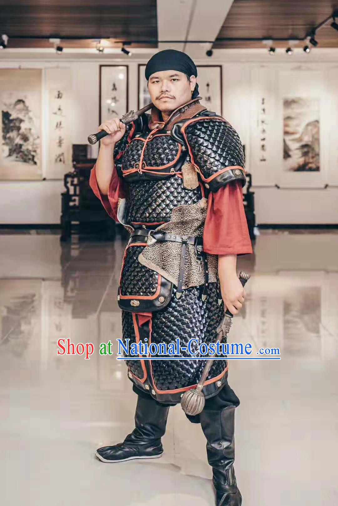 Custom Chinese Tang Dynasty Soldier Armor Suits Cosplay Drama Costumes Ancient General Apparels and Headwear Complete Set