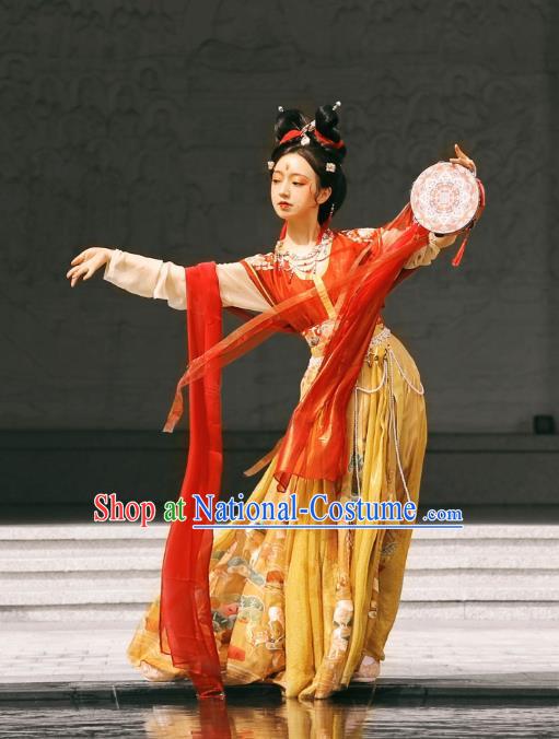 Traditional Chinese Tang Dynasty Historical Costumes Royal Princess Hanfu Dress Ancient Flying Apsaras Dance Garment for Women