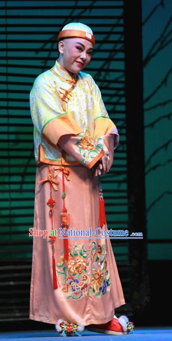 Chinese Yue Opera Stupid Scholar Garment Costumes and Hat Wisp of Hemp Shaoxing Opera Xiaosheng Young Male Apparels