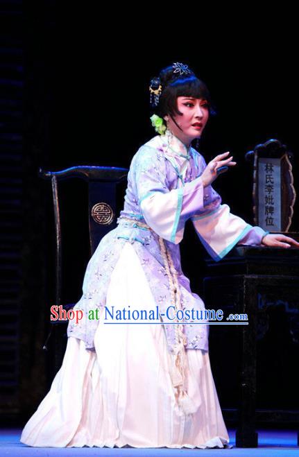 Chinese Shaoxing Opera Distress Maiden Wisp of Hemp Dress and Headpieces Yue Opera Young Woman Garment Apparels Costumes