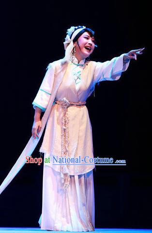 Chinese Shaoxing Opera Distress Maiden Dress and Headpieces Yue Opera Young Female Widow Garment Apparels Costumes