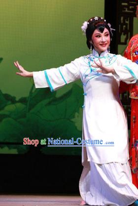 Chinese Shaoxing Opera Distress Maiden Dress and Headpieces Yue Opera Young Female Widow Garment Apparels Costumes