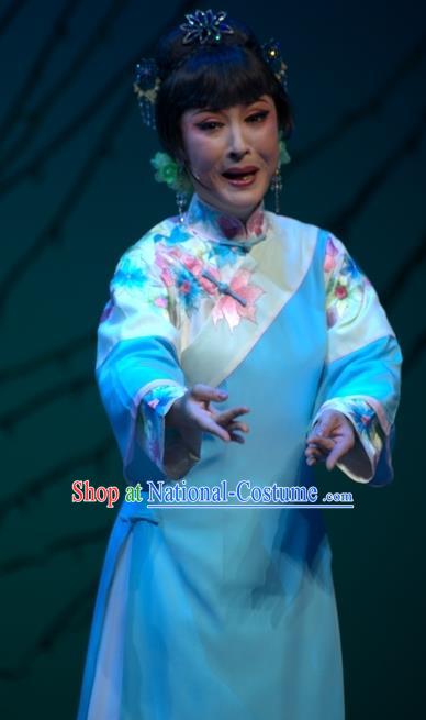 Chinese Shaoxing Opera Wisp of Hemp Young Female Blue Dress and Headpieces Yue Opera Costumes Actress Garment Apparels