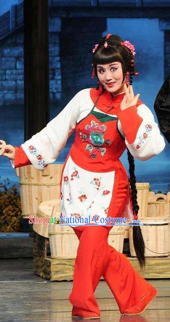 Chinese Shaoxing Opera Young Lady Jiujin Girl Dress and Headpieces Yue Opera Xiaodan Apparels Costumes Garment