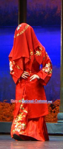 Chinese Shaoxing Opera Jiujin Girl Wedding Red Dress and Headdress Yue Opera Hua Tan Garment Costumes Bride Apparels