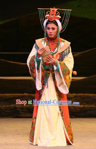 Chinese Shaoxing Opera Hua Tan Dress and Headdress Da Mo Li Ge Yue Opera Young Female Yuwen Fang Garment Apparels Costumes