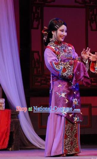 Chinese Shaoxing Opera Elderly Female Wisp of Hemp Purple Dress Apparels Costumes and Headpieces Yue Opera Woman Matchmaker Garment