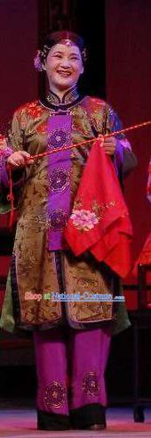 Chinese Shaoxing Opera Woman Matchmaker Wisp of Hemp Dress Apparels Costumes and Headdress Yue Opera Elderly Female Garment