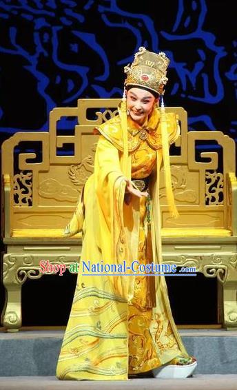 Chinese Yue Opera Royal Prince Costumes and Headwear Shaoxing Opera Xiaosheng Young Male Golden Garment Apparels