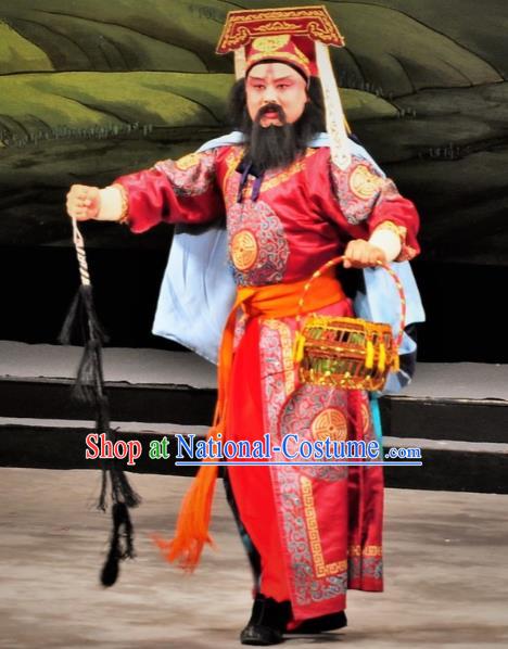 Chinese Classical Kun Opera Soldier Martial Man The Palace of Eternal Youth Costumes Garment and Hat Peking Opera Wusheng Red Apparels