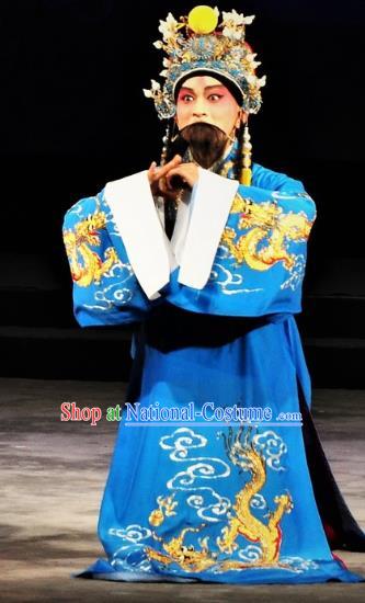 Chinese Classical Kun Opera Old Man The Palace of Eternal Youth Costumes Garment and Headwear Peking Opera Apparels Emperor Embroidered Robe