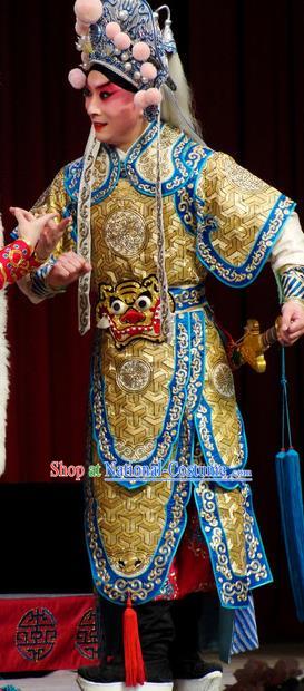 Chinese Classical Kun Opera Wu Sheng Apparels Princess Baihua Peking Opera Costumes Martial Men Golden Armor Suit and Headwear