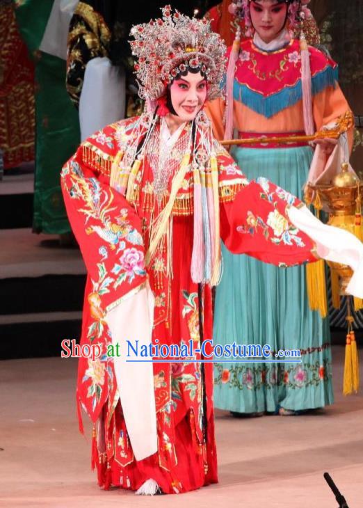 Chinese Kun Opera Court Concubine Red Dress The Palace of Eternal Youth Apparels Peking Opera Hua Tan Garment Costumes and Headpieces