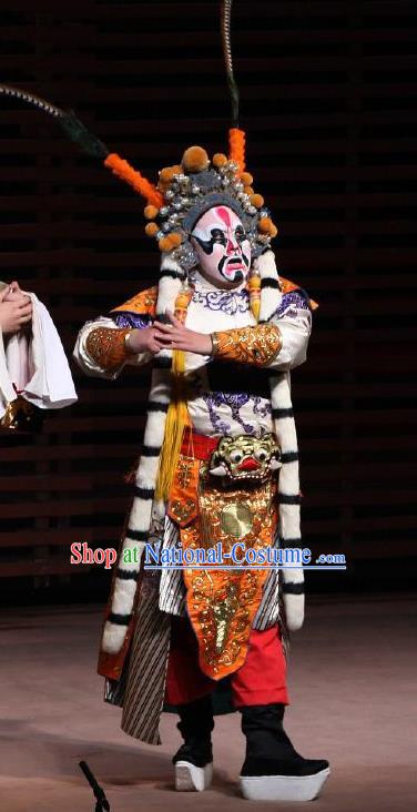 Chinese Classical Kun Opera Martial Role Costumes The Palace of Eternal Youth Peking Opera Wusheng Garment Apparels and Headwear