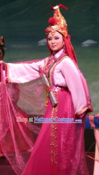 Chinese Shaoxing Opera Princess A Jiao Garment Costumes and Headwear Xi Ma Qiao Yue Opera Actress Dress Apparels