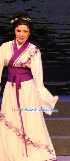 Chinese Shaoxing Opera Tsing Yi Young Female Dress Costumes and Headpieces Xi Ma Qiao Yue Opera Actress Xiao Yueying Garment Apparels