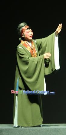 Chinese Shaoxing Opera Old Country Woman Green Dress Costumes and Headpieces Xi Ma Qiao Yue Opera Laodan Garment Apparels