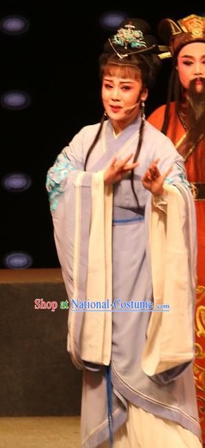 Chinese Shaoxing Opera Hua Tan Actress Purple Dress Garment and Headpieces Han Gong Yuan Yue Opera Young Female Han Ying Apparels Costumes