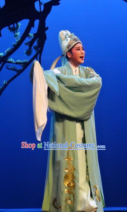 Chinese Shaoxing Opera Young Male Costumes Yue Opera Shuang Fei Yi Garment Scholar Xiao Sheng Li Shangyin Apparels and Hat