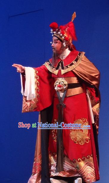 Chinese Shaoxing Opera Martial Men Costumes Yue Opera Shuang Fei Yi Garment Elderly Male King Apparels and Headwear