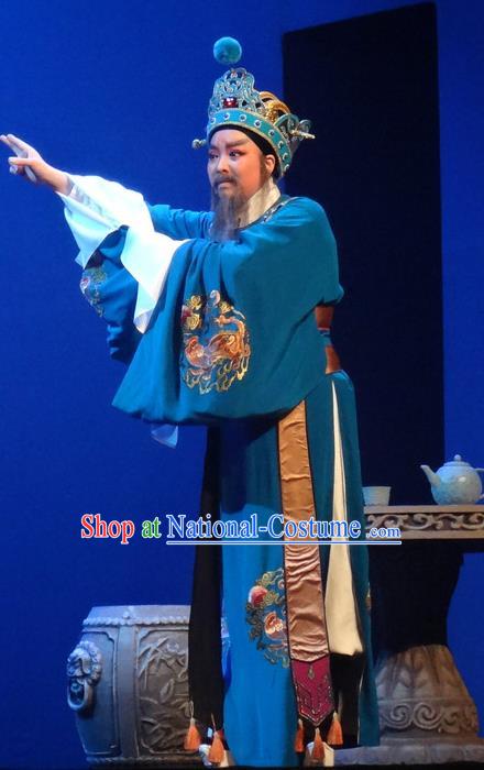 Chinese Shaoxing Opera Elderly Male Costumes Yue Opera Shuang Fei Yi Garment Chancellor Official Apparels and Headwear