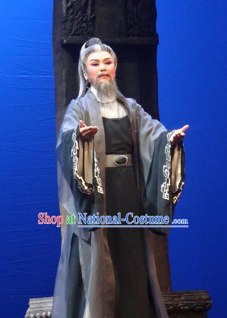 Chinese Shaoxing Opera Elderly Male Garment Yue Opera Shuang Fei Yi Apparels Lao Sheng Chancellor Black Costumes and Headpiece