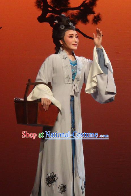 Chinese Shaoxing Opera Dame Grey Dress Shuang Fei Yi Apparels Yue Opera Wang Yanmei Garment Mistress Costumes and Hair Accessories