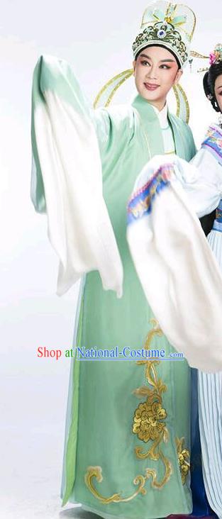 Chinese Shaoxing Opera Young Scholar Green Garment Yue Opera Shuang Fei Yi Apparels Niche Male Costumes and Headwear