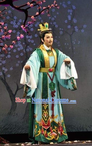 Chinese Shaoxing Opera Scholar Garment Yue Opera Shuang Fei Yi Apparels Male Green Official Costumes and Headpieces