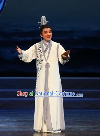 The Love of Maritime Silk Road Chinese Yue Opera Scholar He Chunlin Costumes and Headwear Shaoxing Opera Xiaosheng Garment Young Male Apparels