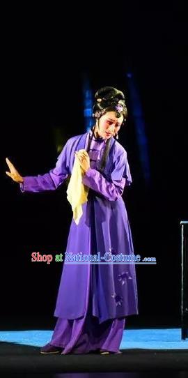 Chinese Shaoxing Opera Actress Dai Xiu Purple Dress Costumes and Headpieces Xiao Xiao Chun Yu Yue Opera Hua Tan Apparels Garment