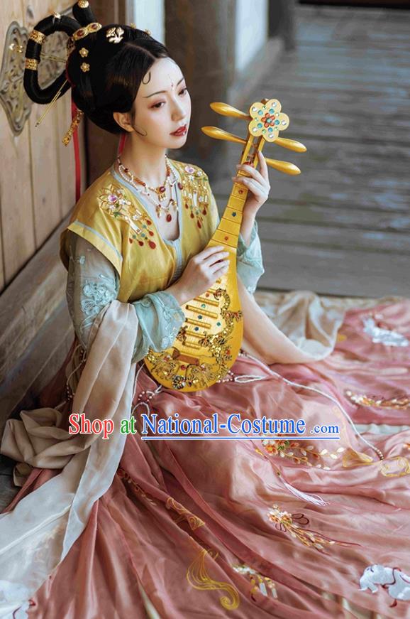 Chinese Traditional Tang Dynasty Woman Garment Embroidered Hanfu Dress Ancient Flying Apsaras Historical Costumes