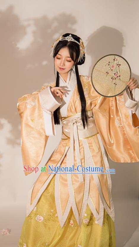 Traditional Chinese Jin Dynasty Noble Lady Embroidered Dress Ancient Goddess Princess Historical Costumes Garment for Women