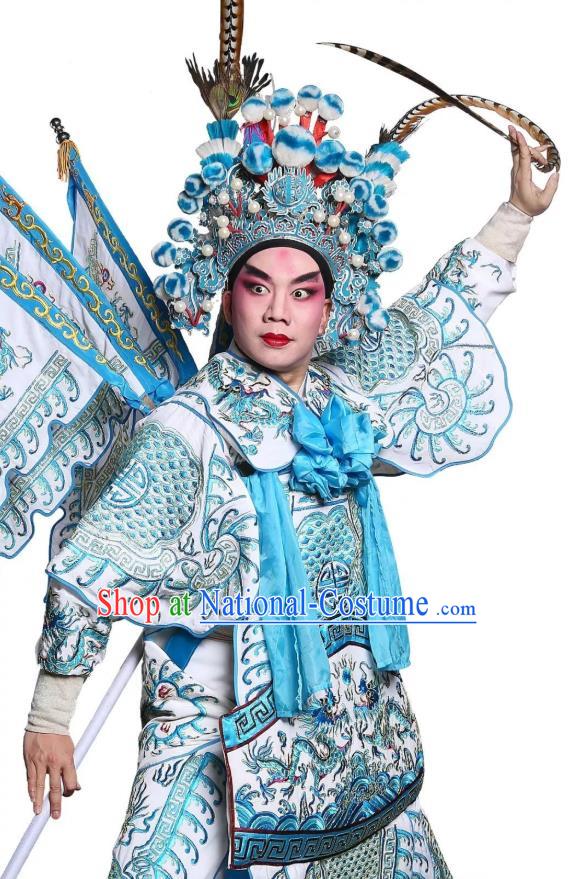 Chinese Classical Kun Opera Wusheng Apparels Princess Baihua Peking Opera Martial Men Costumes General Kao Armor Suit with Flags Garment and Headwear