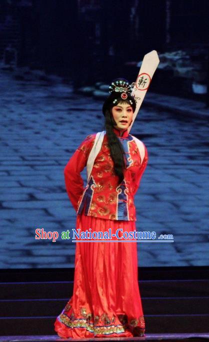 Injustice of Dou E Chinese Kun Opera Female Prisoner Costumes Peking Opera Garment Distress Maiden Red Dress Apparels and Headpieces