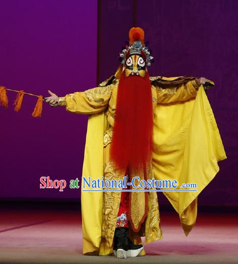 Chinese Classical Kun Opera The Purple Hairpin Wusheng Yellow Apparels Peking Opera Martial Male Costumes Garment and Headwear