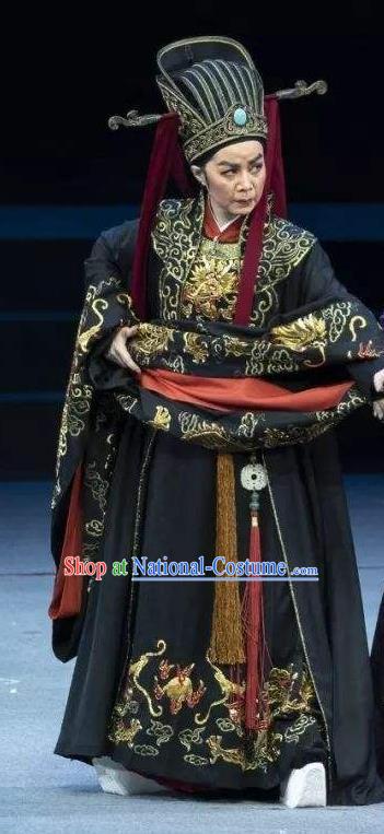 Chinese Yue Opera Elderly Male Costumes Apparels and Headwear Shaoxing Opera Wang Yangming Laosheng Eunuch Garment