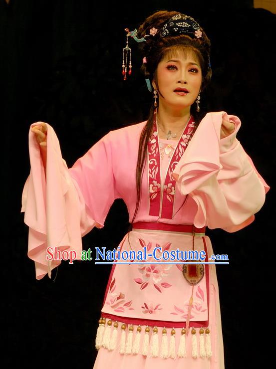 Chinese Shaoxing Opera Young Female Pink Dress Costumes and Headpieces Empress Remarry Yue Opera Queen Chong Xiu Garment Apparels