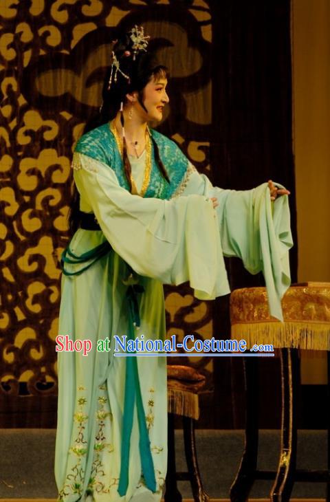 Chinese Shaoxing Opera Hua Tan Green Dress Costumes Apparels and Headdress Empress Remarry Yue Opera Noble Lady Gao Yunlan Garment