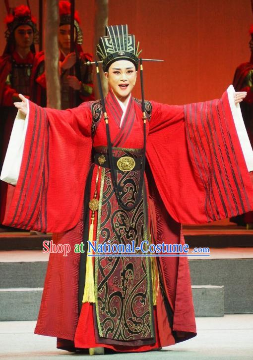 Su Qin Chinese Yue Opera Xiaosheng Garment and Headwear Shaoxing Opera Young Male Scholar Apparels Official Costumes