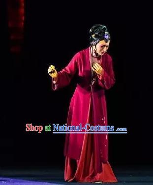 Chinese Shaoxing Opera You Female Red Dress Costumes and Headpieces Xiao Xiao Chun Yu Yue Opera Hua Tan Yu Wen Apparels Garment